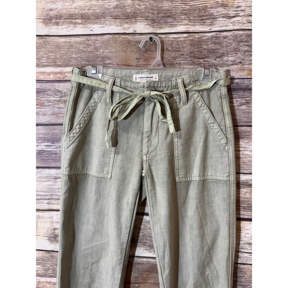 Lucky Brand Mid Rise Utility Straight Leg Pants Women 0 25 Olive Green Belted‎ - Picture 7 of 13